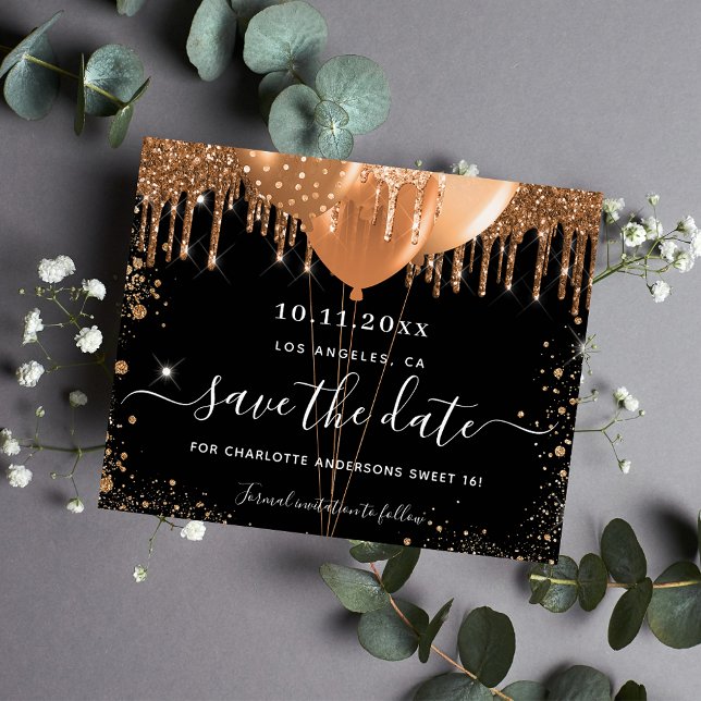 Papier Budget Sweet 16 partie or noir enregistrer la date (Créateur téléchargé)