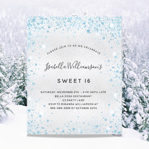 Papier Budget Sweet 16 parties scintillant bleu argent in