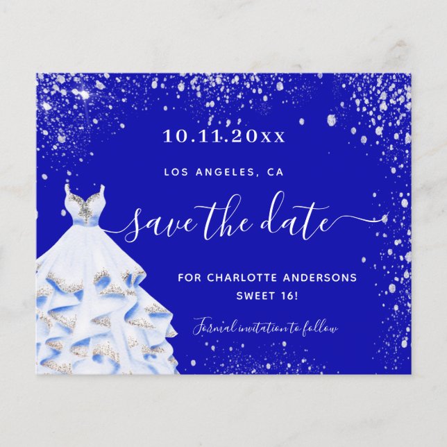 Papier Budget Sweet 16 robe bleue royale enregistrer la d (Devant)