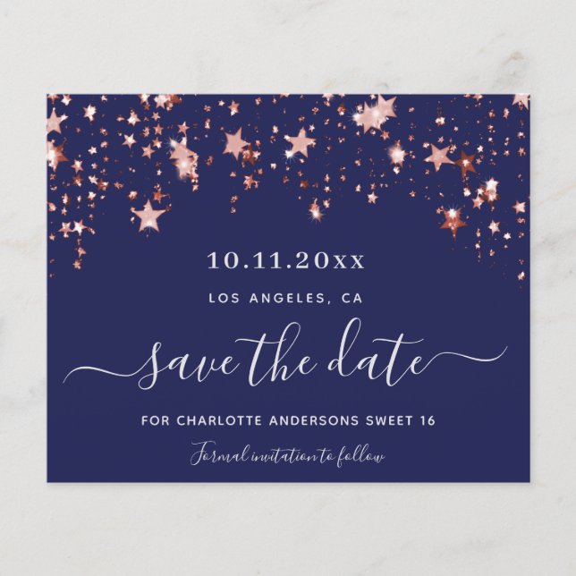 Papier Budget Sweet 16 rose bleu marine Enregistrer la da (Devant)
