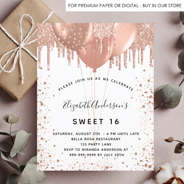 Papier Budget Sweet 16 rose parties scintillant or invita (Créateur téléchargé)