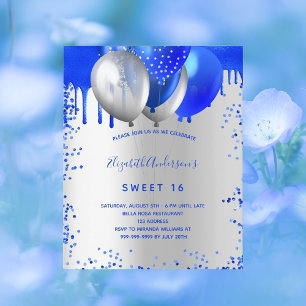 Papier Budget Sweet 16 royal bleu argent invitation
