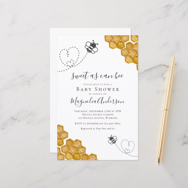 Papier Budget Sweet as Can Bee Baby shower Invitation (Devant/Arrière en situation)