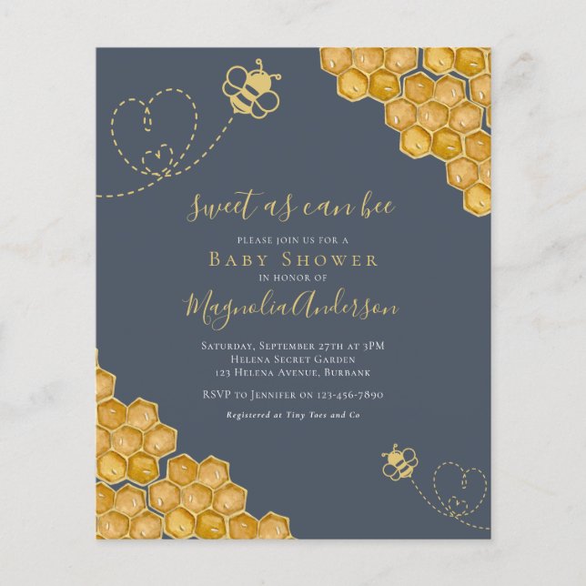 Papier Budget Sweet as Can Bee Baby shower Invitation (Devant)