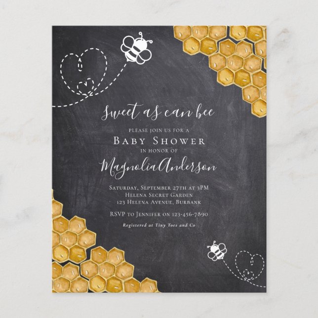 Papier Budget Sweet as Can Bee Baby shower Invitation (Devant)