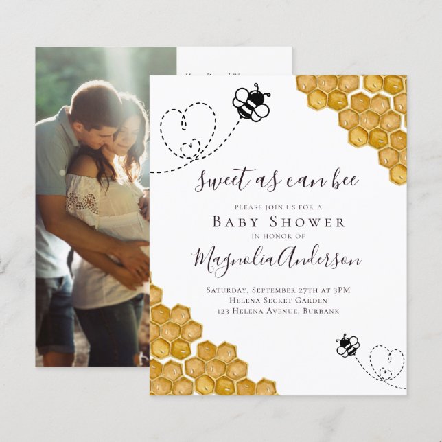 Papier Budget Sweet as Can Bee Baby shower Invitation (Devant / Derrière)