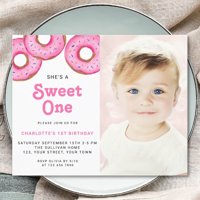 Papier Budget Sweet One Donut First Birthday Photo Invita (Créateur téléchargé)