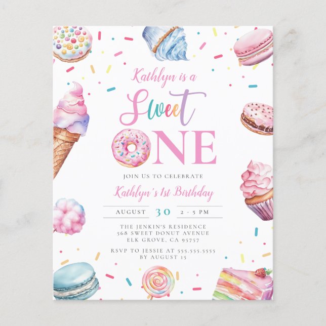 Papier Budget Sweet One Pastel Donut Candy Premier annive (Devant)
