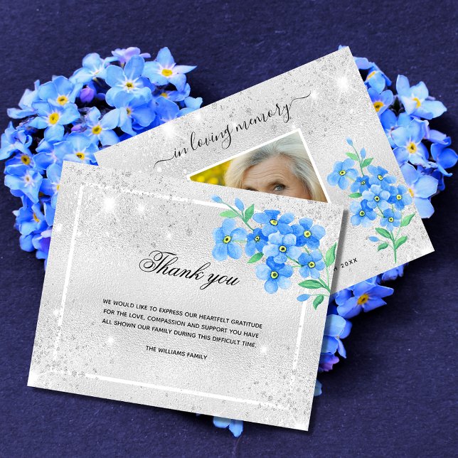 Papier Budget Sympathy argent bleu floral photo merci (Créateur téléchargé)
