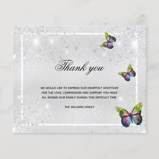Papier Budget Sympathy argent papillon photo merci (Devant)