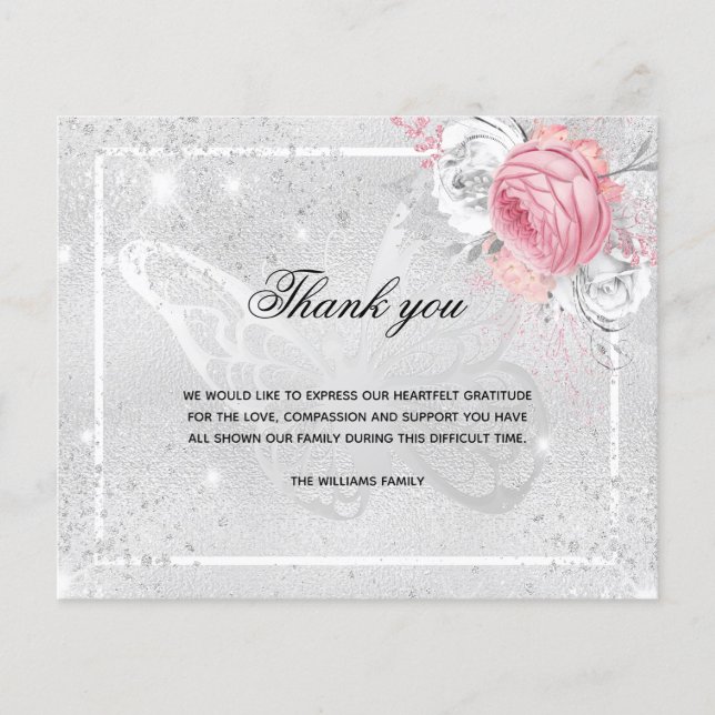 Papier Budget Sympathy argent rose floral photo merci (Devant)