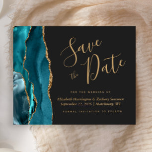 Papier Budget Teal Blue Gold Agate Sombre Enregistrer la