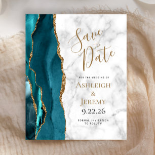 Papier Budget Teal Gold Agate Marble Enregistrer la Date