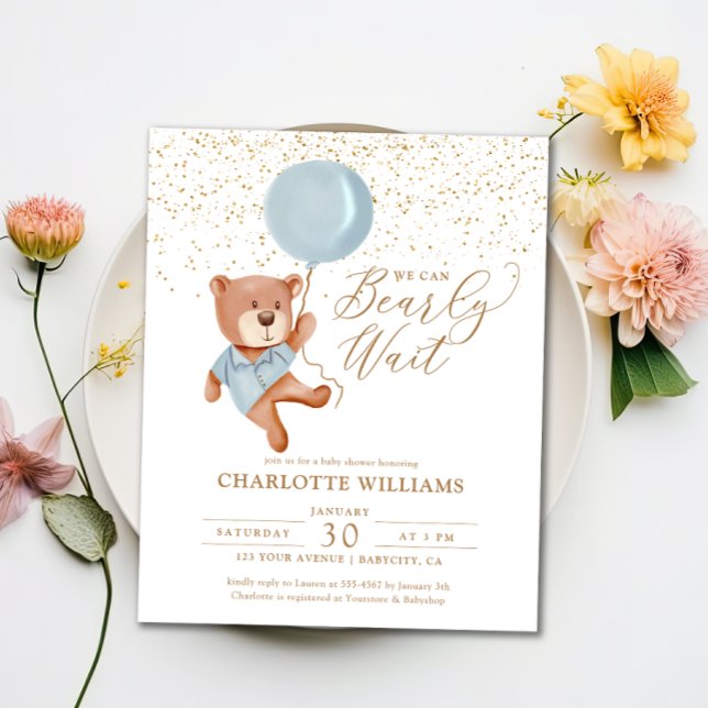 Papier Budget Teddy Bear Boy Baby shower Invitation (Créateur téléchargé)