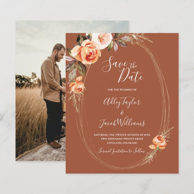 Papier Budget Terracotta Boho Photo Wedding Enregistrer l (Devant / Derrière)