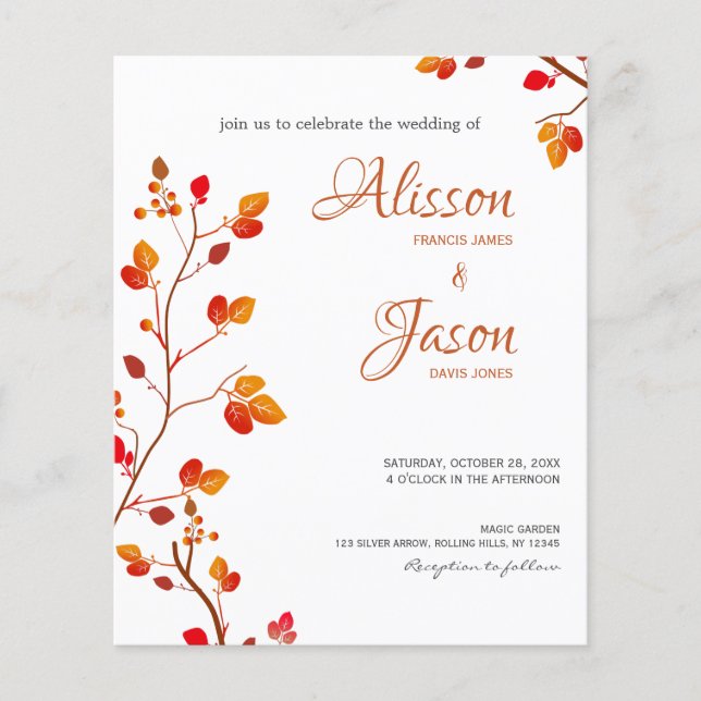 Papier Budget Terracotta Calligraphie Mariage de automne  (Devant)