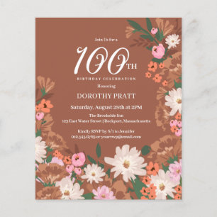Papier Budget Terracotta Floral 100e Anniversaire Invitat