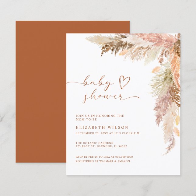 Papier Budget Terracotta Pampas Baby shower en herbe Invi (Devant / Derrière)