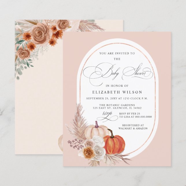 Papier Budget Terracotta Pampas Citrouilles Baby Shower d (Devant / Derrière)