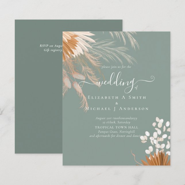 Papier BUDGET Terracotta Pampas Grass Mariage tropical (Devant / Derrière)