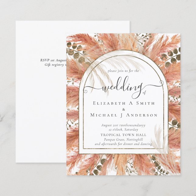 Papier BUDGET Terracotta Pampas Grass Mariage tropical (Devant / Derrière)