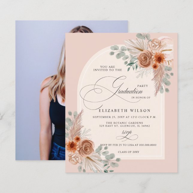 Papier Budget Terracotta Pampas Photo Invitation (Devant / Derrière)