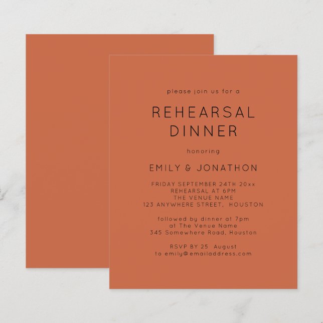 Papier Budget Terracotta Répétition Dîner Mariage Invitat (Devant / Derrière)