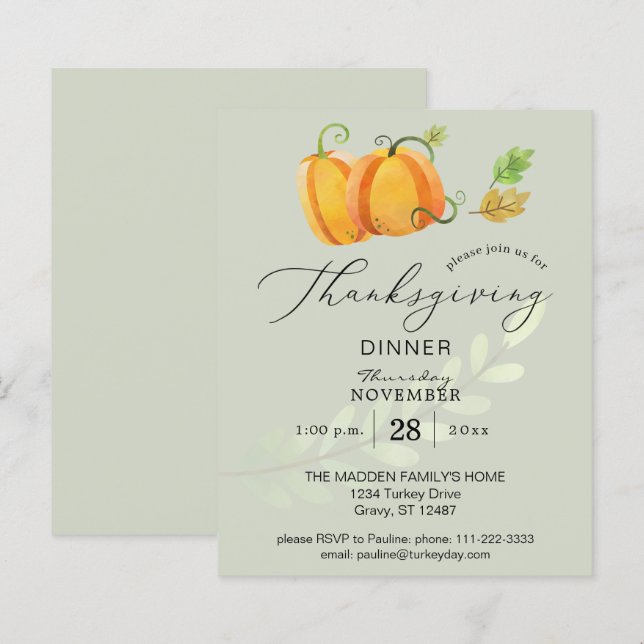 Papier Budget Thanksgiving Citrouille Duo Diner Olive (Devant / Derrière)