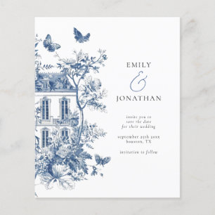 Papier Budget Toile Bleue De Jouy QR Mariage Enregistrer