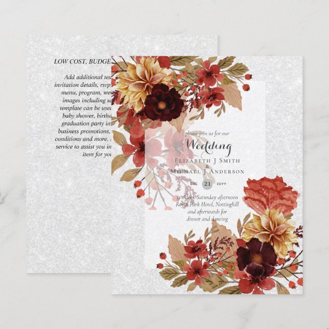 Papier BUDGET TOMBE Floral Mariages Invitations - Dusky (Devant / Derrière)