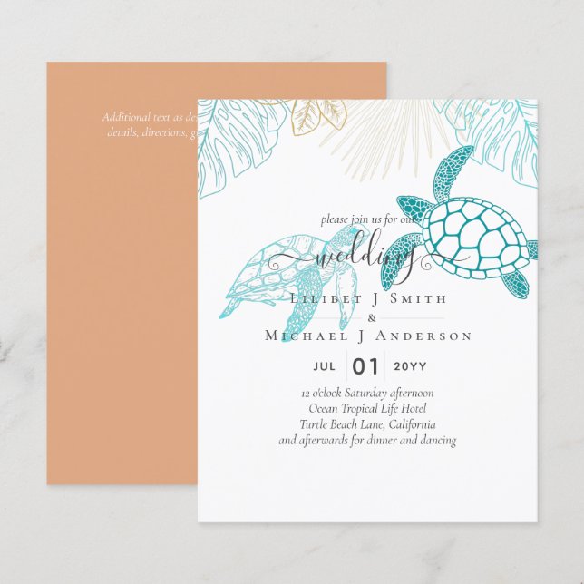 Papier BUDGET Tortues de mer Mariage Moderne Line Art (Devant / Derrière)