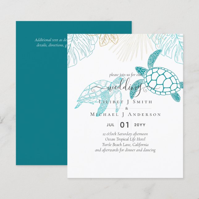 Papier BUDGET Tortues de mer Mariage Moderne Line Art (Devant / Derrière)
