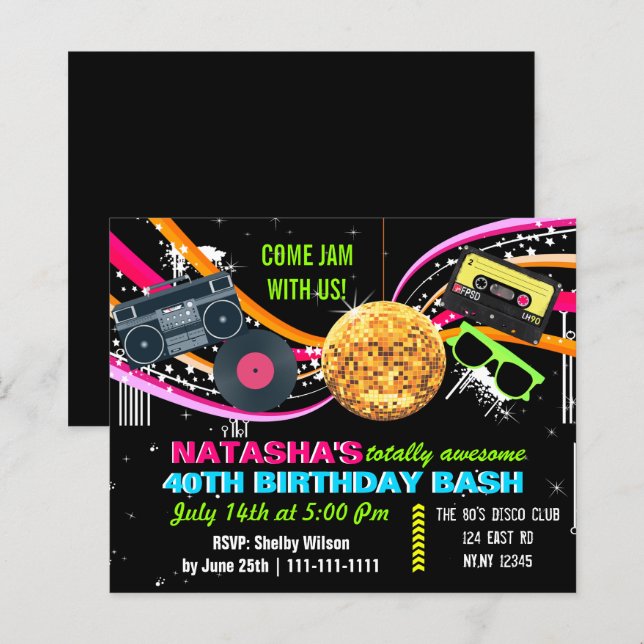 Papier Budget Totalement 80's Retro Anniversaire Invitati (Devant / Derrière)
