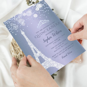 Papier Budget Tour Eiffel Blue Quinceañera Invitation