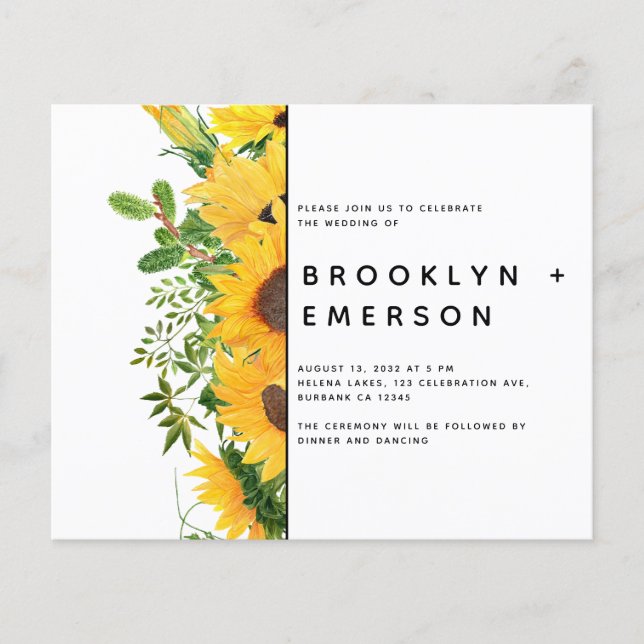 Papier BUDGET Tournesol Floral Mariage moderne (Devant)