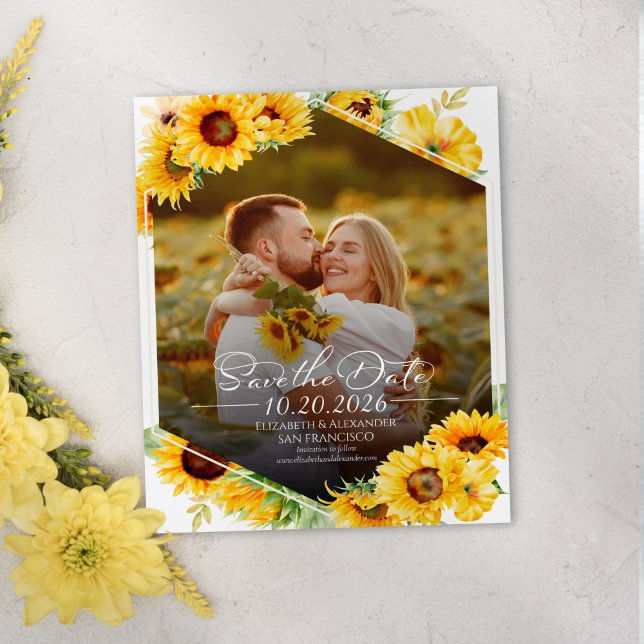 Papier Budget Tournesol Photo Mariage Économisez la Date (Créateur téléchargé)