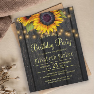 Papier BUDGET tournesols bois rustique fête d'anniversair