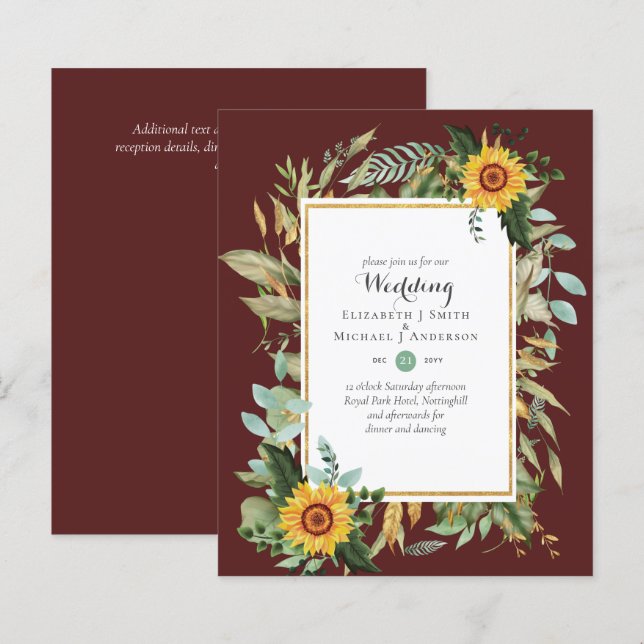 Papier BUDGET Tournesols Eucalyptus Mariage de verdure (Devant / Derrière)