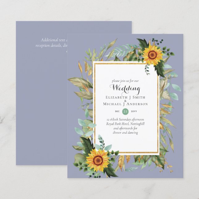 Papier BUDGET Tournesols Eucalyptus Mariage de verdure (Devant / Derrière)