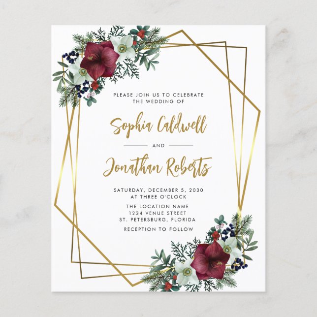 Papier Budget Tout en un Amaryllis Mariage Invitation (Devant)