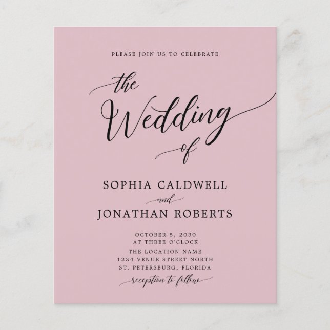 Papier Budget tout en un Dusty Rose Faire-part de mariage (Devant)