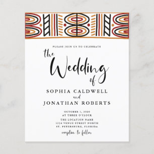 Papier Budget tout en un Faire-part de mariage Motif Afri