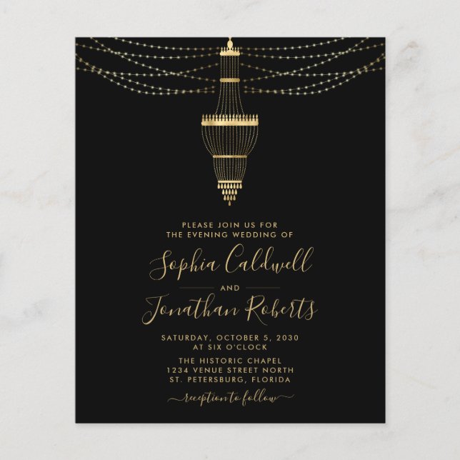Papier Budget tout en un lustre d'or Invitation de mariag (Devant)