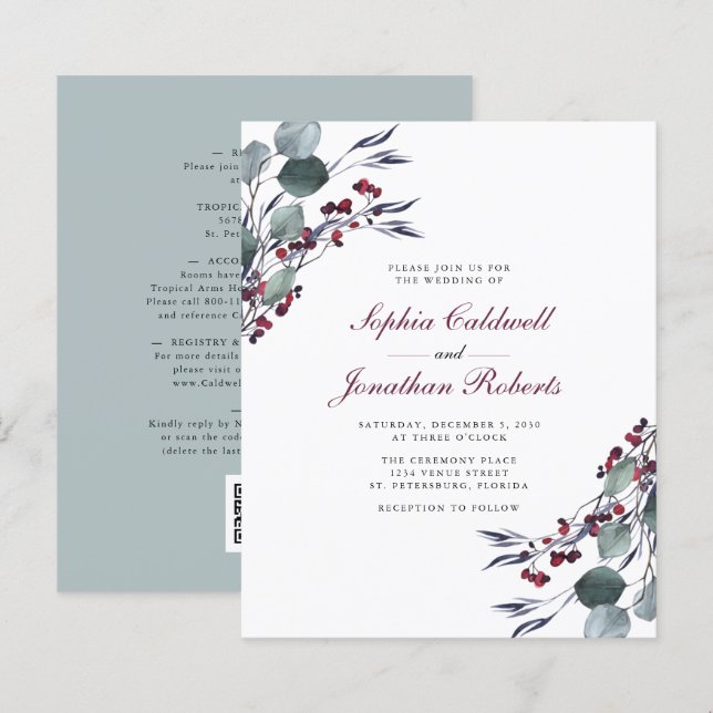 Papier Budget Tout en Un Mariage Eucalyptus Baies de Houx (Devant / Derrière)