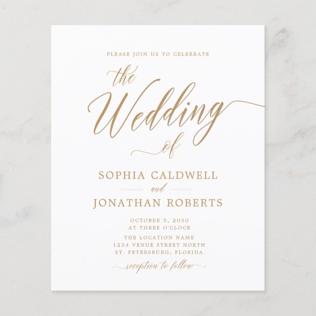 Papier Budget Tout en un or Calligraphie Mariage Invitati (Devant)