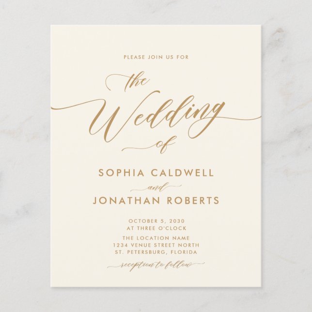 Papier Budget Tout en un or Calligraphie Mariage Invitati (Devant)