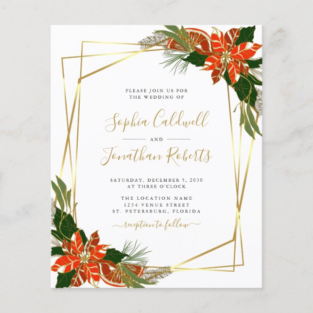 Papier Budget tout en un Poinsettia Invitation de mariage (Devant)