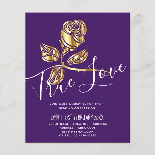 Papier BUDGET Trending True Love Gold Rose Wedding Invite (Devant)