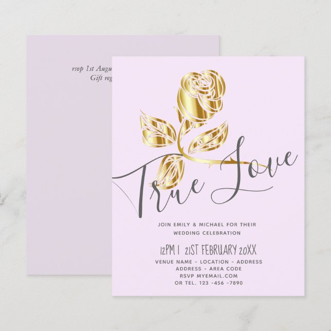 Papier BUDGET Trending True Love Gold Rose Wedding Invite (Devant / Derrière)