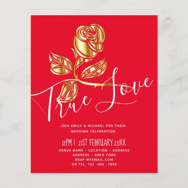 Papier BUDGET Trending True Love Gold Rose Wedding Invite (Devant)